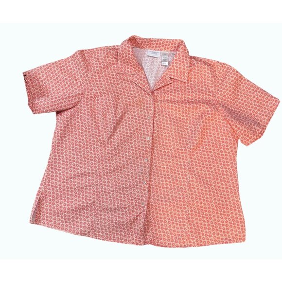 Liz Claiborne Woman Coral Cotton Floral Button-Up Blouse Size 22W Short Sleeve - Picture 4 of 9